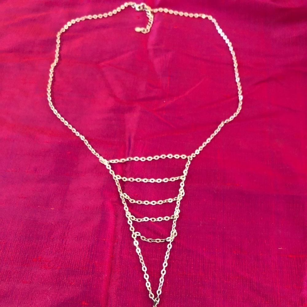 Silver Layered Chain Necklace with Black Teardrop Pendant - Picture 8 of 9